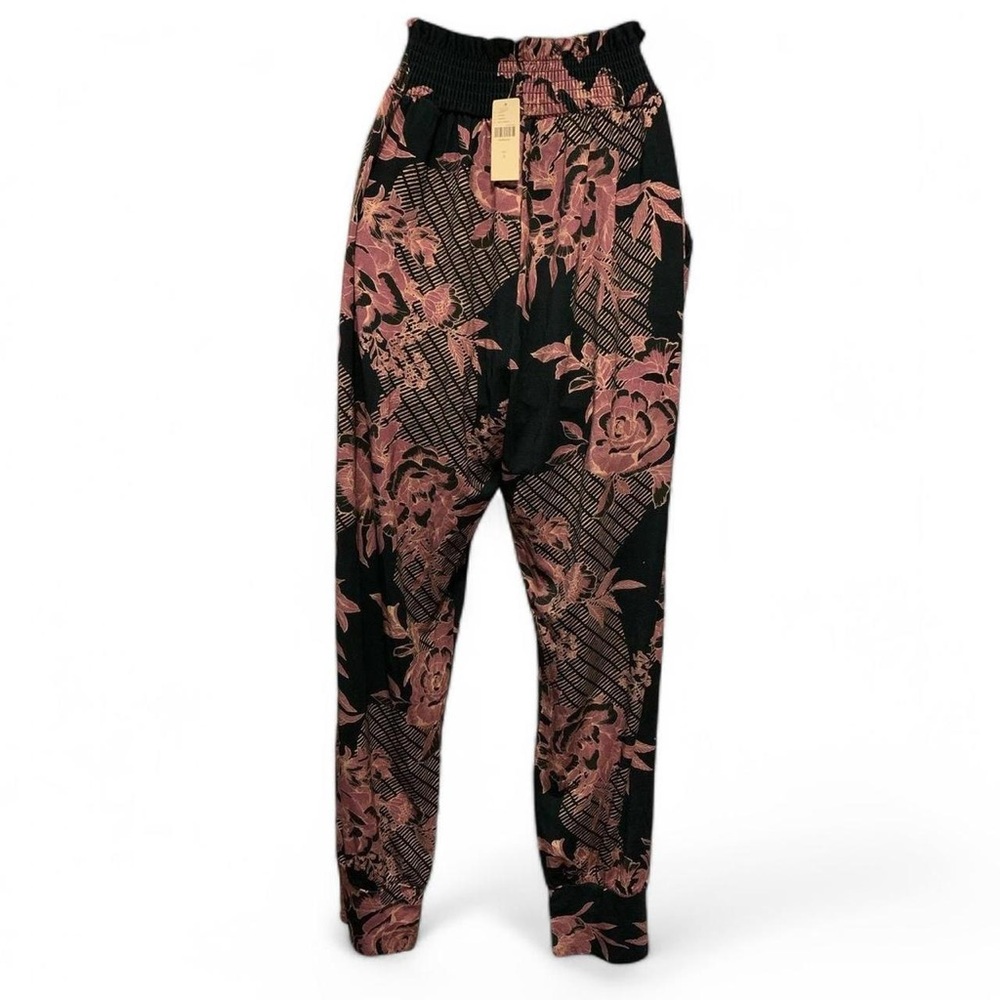 Anthropologie Navy and Pink Floral Joggers Sz small buttery soft workout yoga